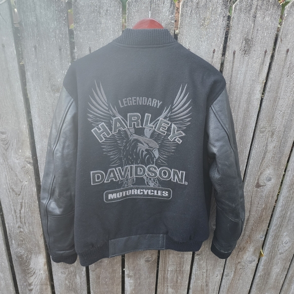 Harley-Davidson Wool Motorcycle Jacket with Leather Sleeves Men's Size L - Picture 2 of 10